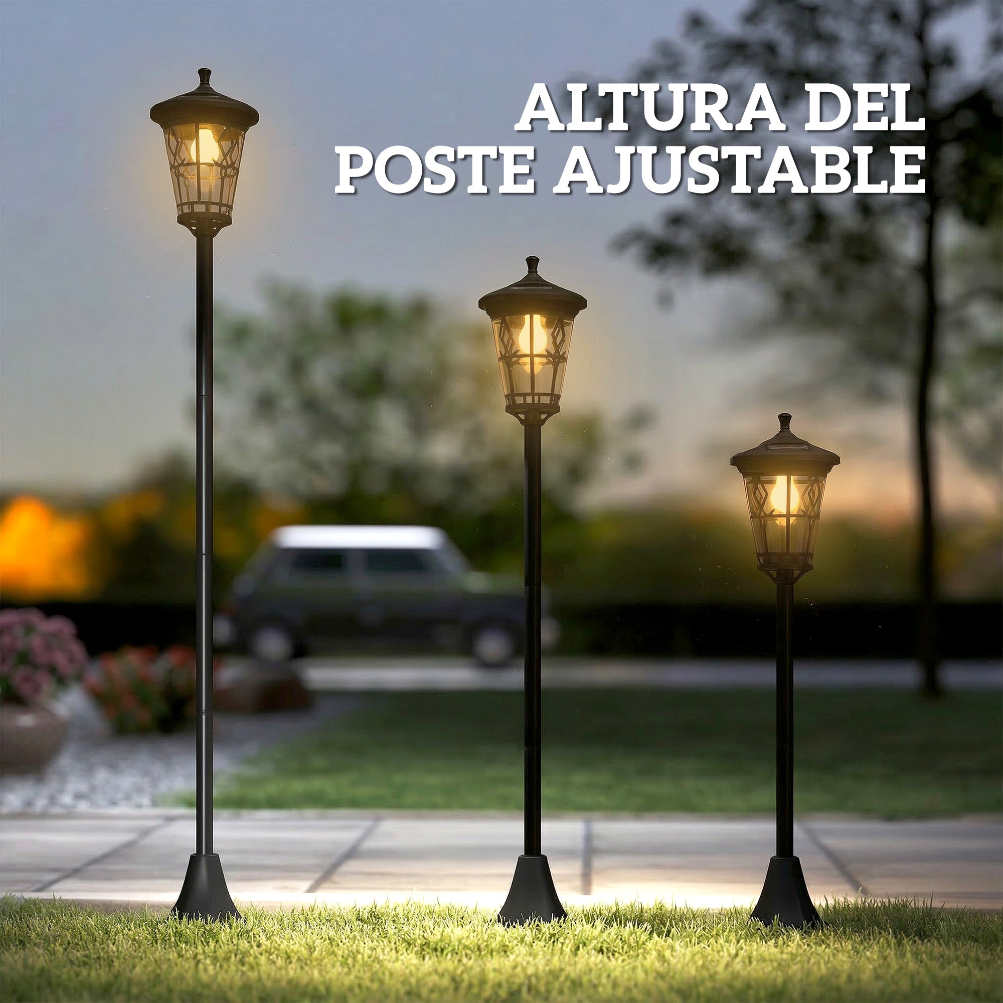 Outsunny Set de 2 Farolas Solares de Jardín, Luces Solares de Exterior de Acero Inoxidable con Altura Ajustable, 2 Modos de Brillo, IP44 Impermeable, para Terraza, Patio, 23,5x23,5x186 cm, Negro