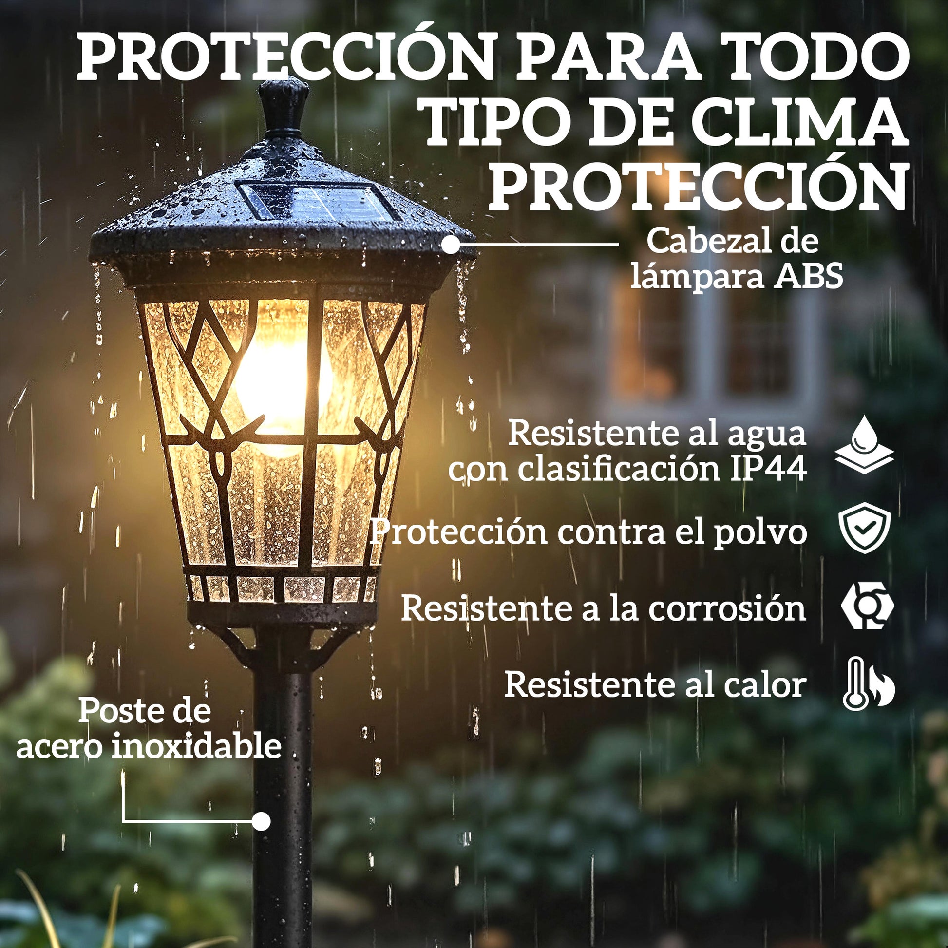 Outsunny Set de 2 Farolas Solares de Jardín, Luces Solares de Exterior de Acero Inoxidable con Altura Ajustable, 2 Modos de Brillo, IP44 Impermeable, para Terraza, Patio, 23,5x23,5x186 cm, Negro