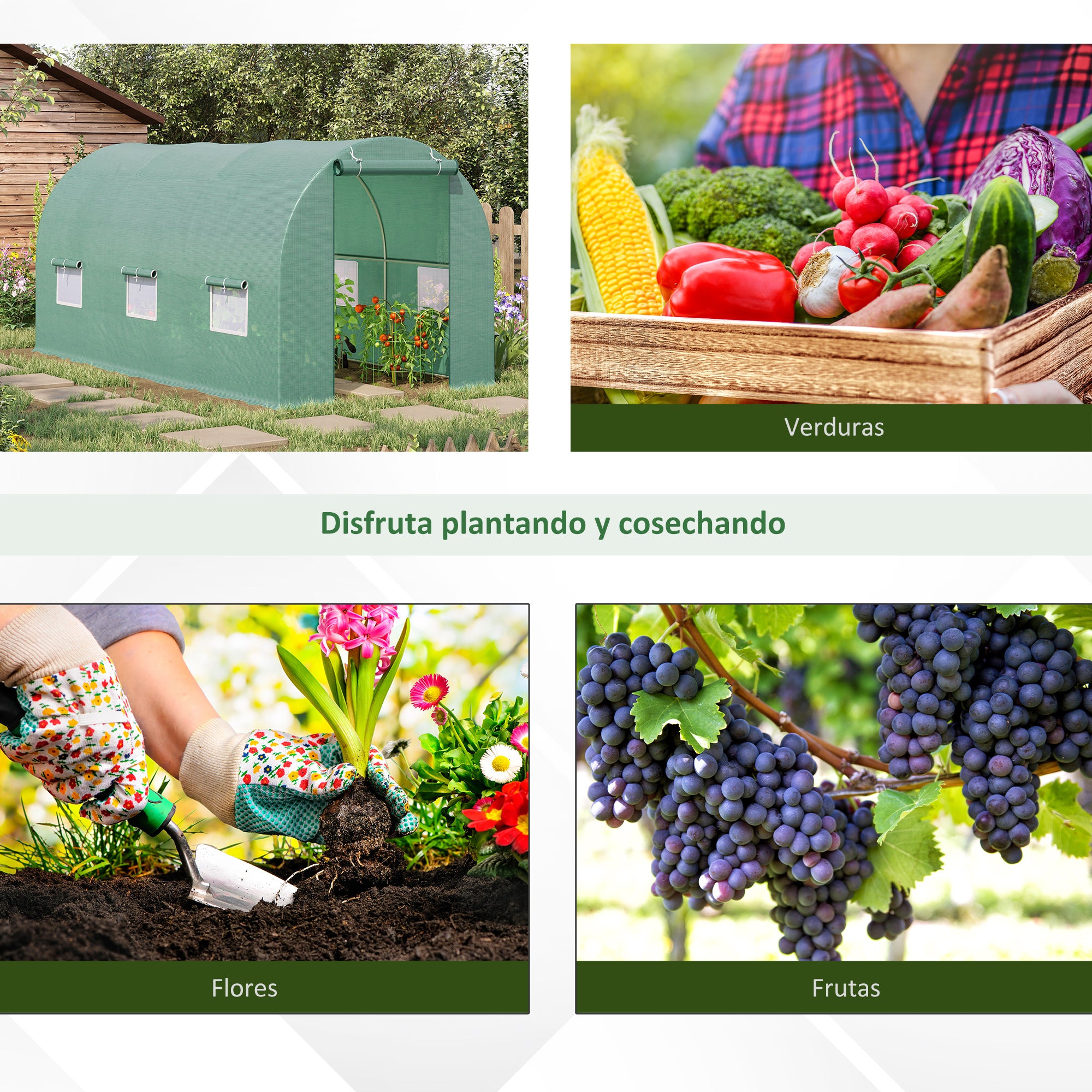 Outsunny Invernadero de Túnel 445x200x200 cm Invernadero de Jardín con 6 Ventanas 1 Puerta y Cubierta de Polietileno PE 140 g/m² para Cultivar Plantas Verduras Frutas en Terraza Patio Verde