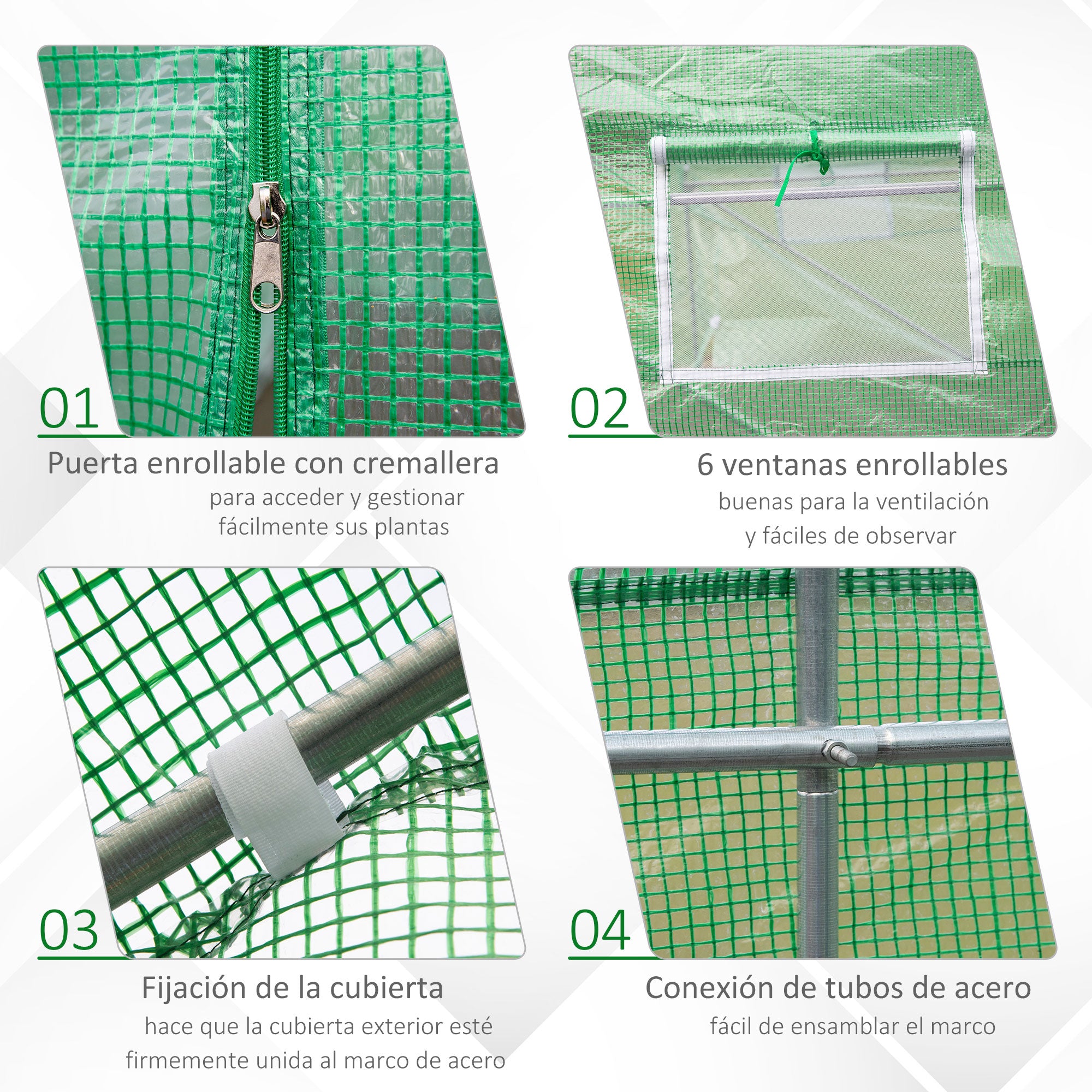 Outsunny Invernadero de Túnel 445x200x200 cm Invernadero de Jardín con 6 Ventanas 1 Puerta y Cubierta de Polietileno PE 140 g/m² para Cultivar Plantas Verduras Frutas en Terraza Patio Verde
