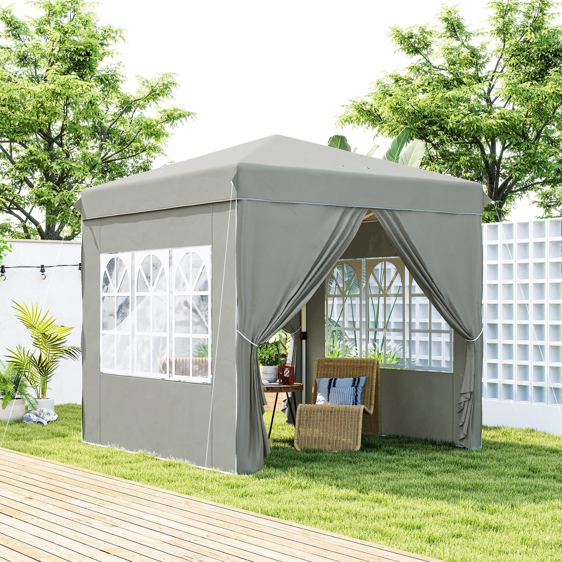 Outsunny Carpa Plegable Pop-up Gazebo 2,5x2,5 m Cenador Plegable con 4 Paredes Laterales Anti-UV y Bolsa de Transporte para Camping Fiestas, Gris