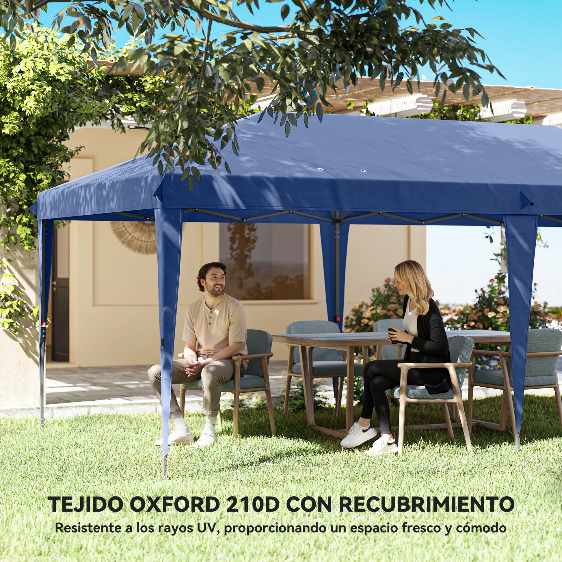 Outsunny Carpa Plegable 6x3 m, Pop-up, con 4 Laterales Desmontables, Cenador de Jardín con 2 Ventanas Visibles, Bolsa de Transporte, Impermeable, Anti-UV, Gazebo para Camping, Fiestas, Exterior, Azul