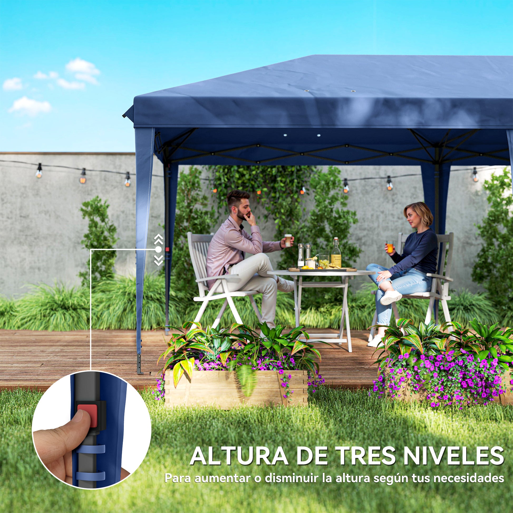 Outsunny Carpa Plegable 6x3 m, Pop-up, con 4 Laterales Desmontables, Cenador de Jardín con 2 Ventanas Visibles, Bolsa de Transporte, Impermeable, Anti-UV, Gazebo para Camping, Fiestas, Exterior, Azul